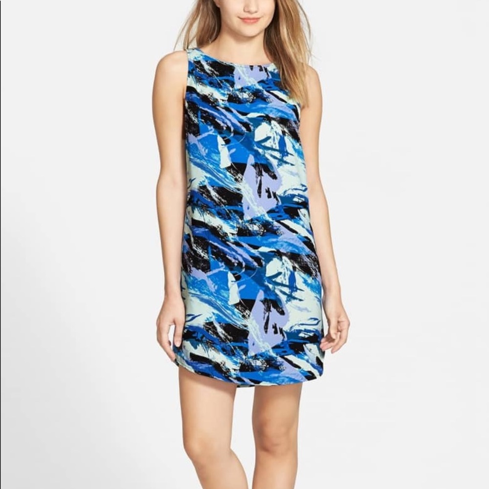 Sleeveless Blue Print Shift Dress - Leith Apparel